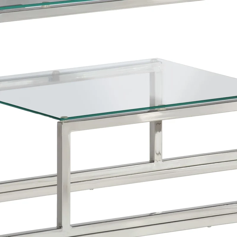 Table d'appoint console 110 x 35 x 70 cm acier inoxydable argenté et verre trempé DEC031333