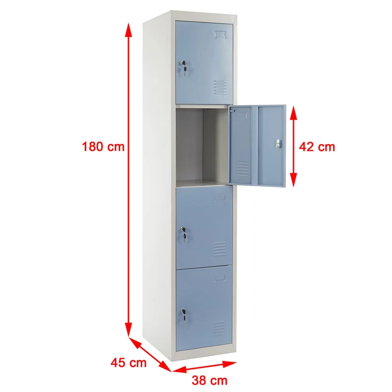 Caisson à tiroirs casier serrures en métal 180x38x45cm bleu 04_0001648