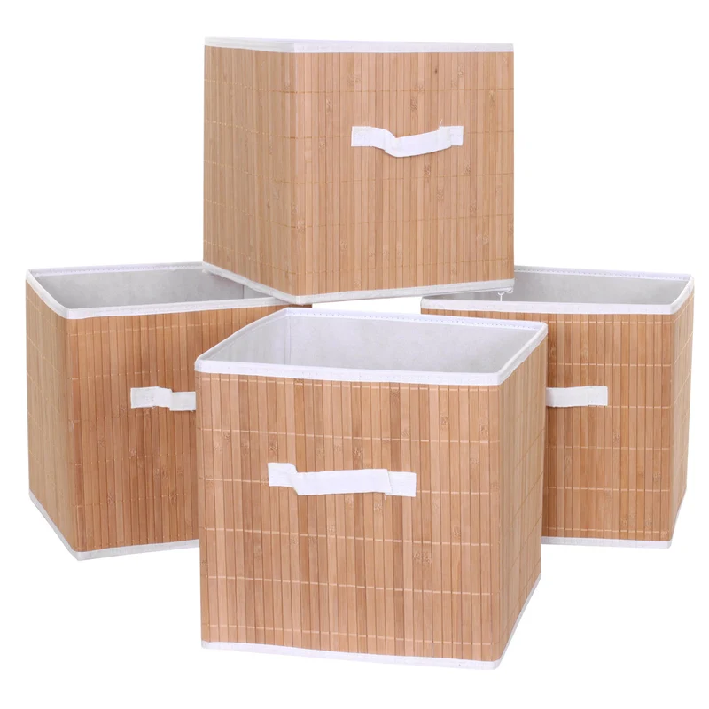 4x paniers de rangement panier en bambou 32x32x32cm couleur naturelle 04_0001348