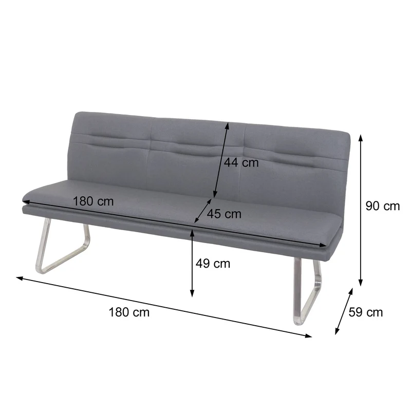 Ensemble de salle à manger 4x chaise de salle à manger et 1x banc en tissu gris foncé et acier inoxydable brossé 04_0006739