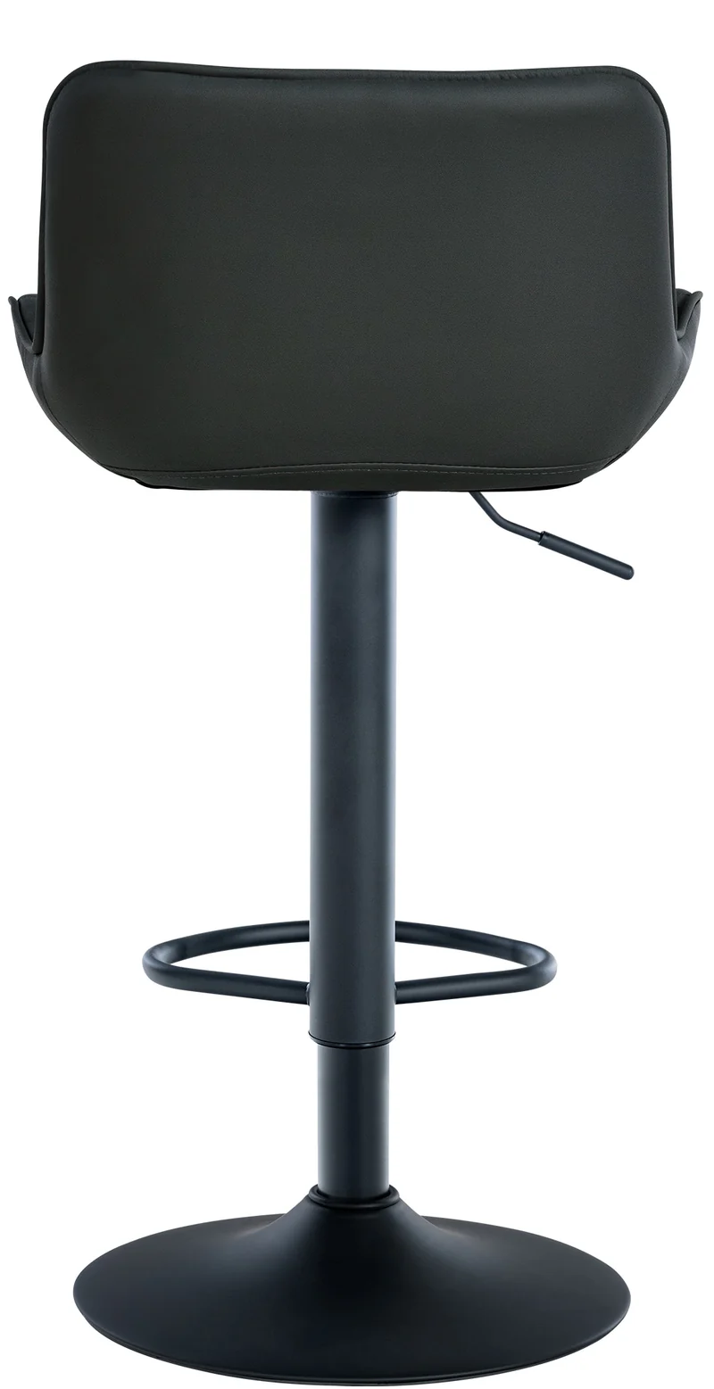 Tabouret de bar x1 assise avec coutures décoratives losange en PVC noir et pieds en métal noir 10_0005223