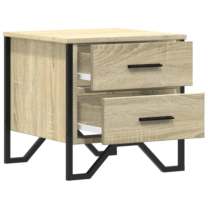 Lot de 2 tables de chevet avec deux tiroirs 40 x 41 x 40 cm bois ingénierie couleur chêne et métal DEC035280