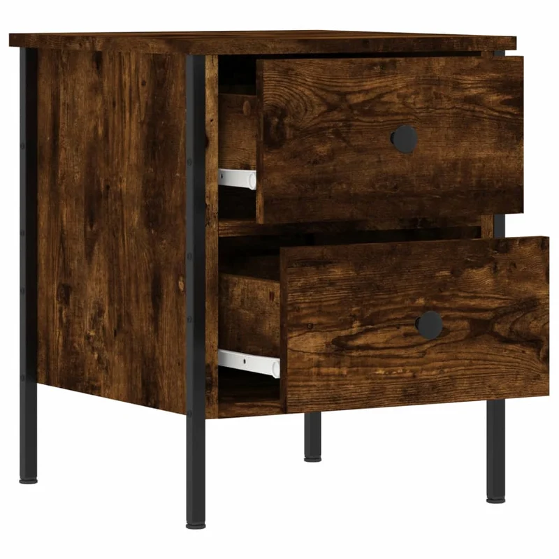 Lot de 2 tables de chevet avec deux tiroirs 40 x 42 x 50 cm bois ingénierie marron et fer DEC035131