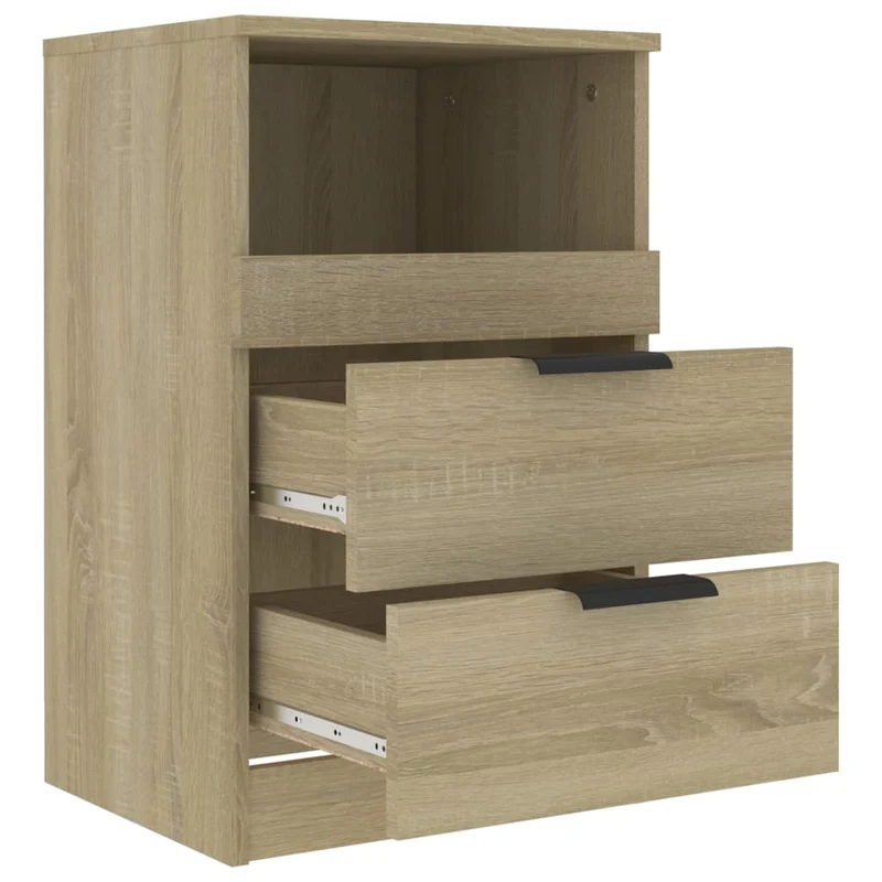 Table de chevet avec deux tiroirs avec compartiment ouvert 40 x 36 x 65 cm bois d'ingénierie couleur chêne DEC033897