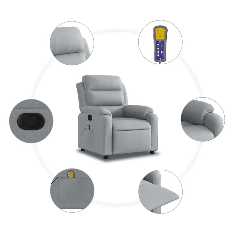 Fauteuil de relaxation TV fonction massage inclinable 6 points de massage en tissu gris clair DEC026917