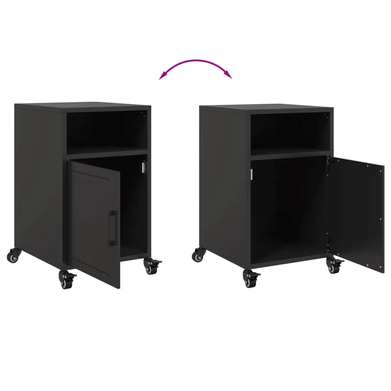 Lot de 2 tables de chevet sur roulettes avec compartiment avec porte 36 x 39 x 59 cm acier noir DEC035484
