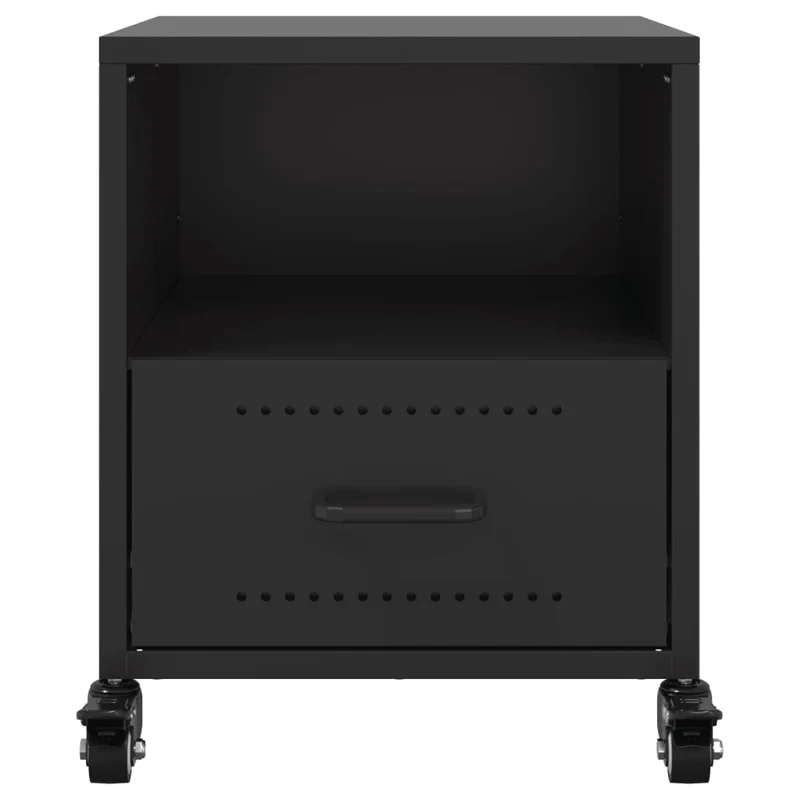 Lot de 2 tables de chevet sur roulettes avec tiroir et compartiment ouvert 36 x 39 x 43,5 cm acier noir DEC035478