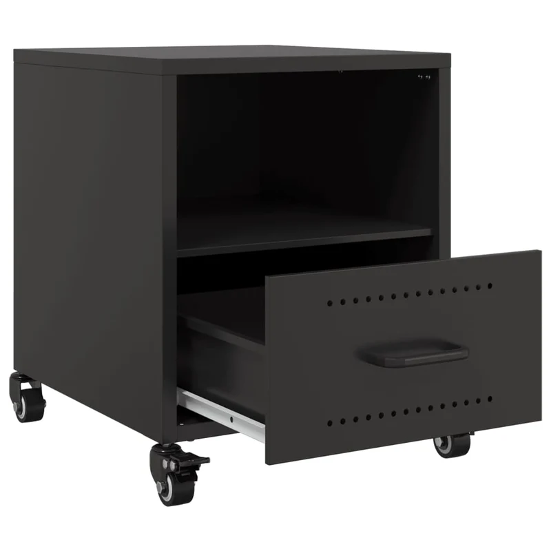 Lot de 2 tables de chevet sur roulettes avec tiroir et compartiment ouvert 36 x 39 x 43,5 cm acier noir DEC035478