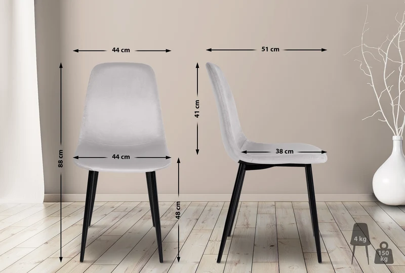 Chaise de salle à manger x1 design simple avec pieds en métal noir assise en velours crème 10_0002064
