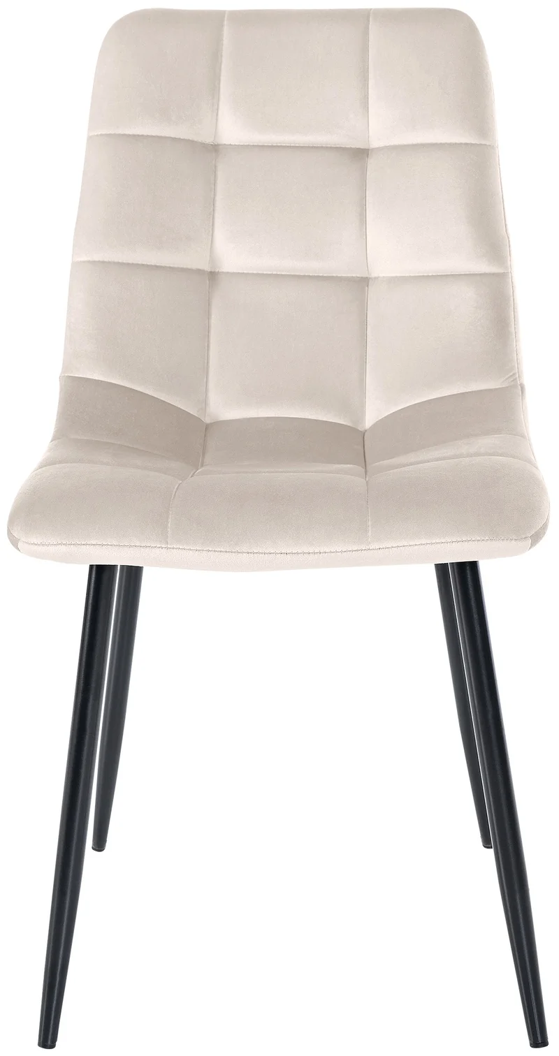 Chaise de salle à manger x1 coutures décoratives carrées en tissu velours crème et métal noir 10_0002133