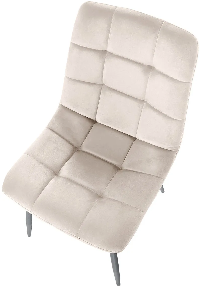 Chaise de salle à manger x1 coutures décoratives carrées en tissu velours crème et métal noir 10_0002133