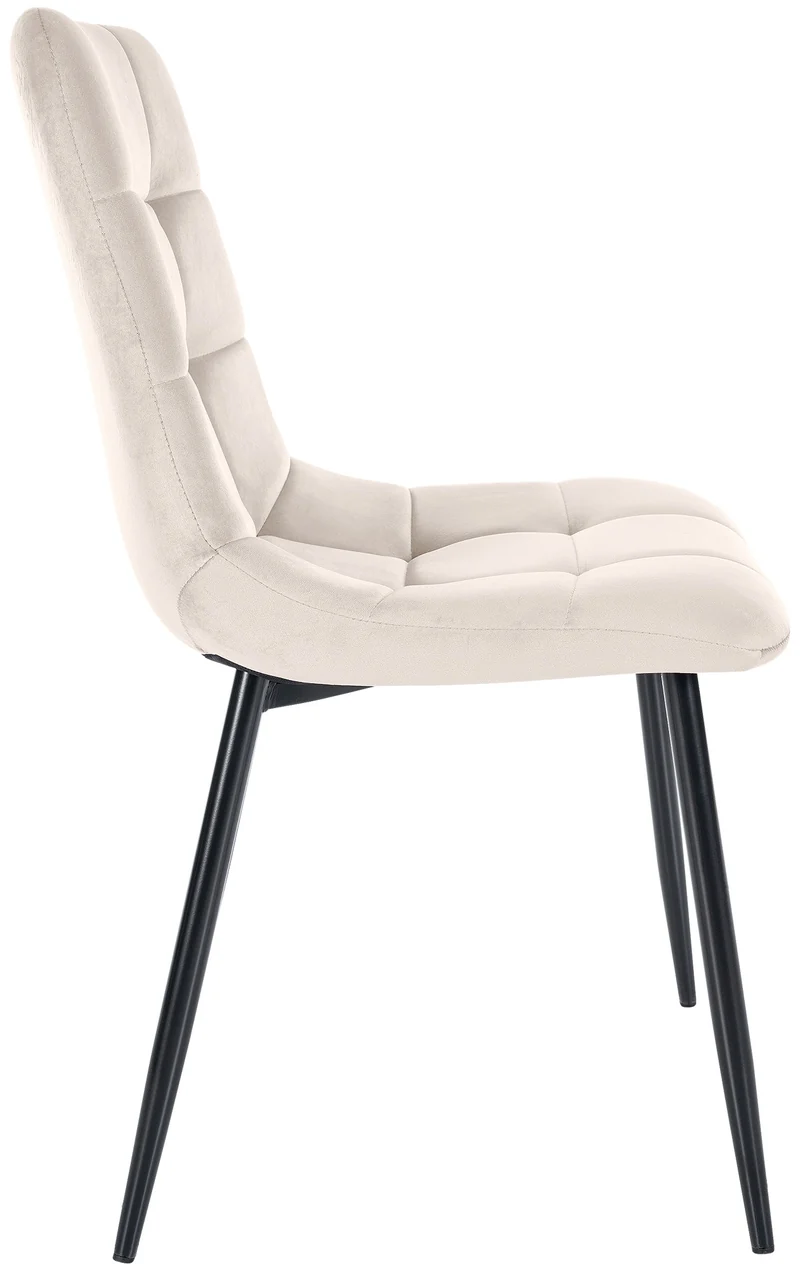 Chaise de salle à manger x1 coutures décoratives carrées en tissu velours crème et métal noir 10_0002133