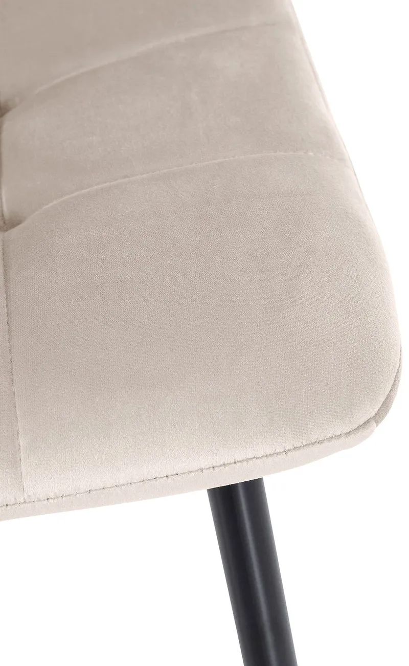 Chaise de salle à manger x1 coutures décoratives carrées en tissu velours crème et métal noir 10_0002133