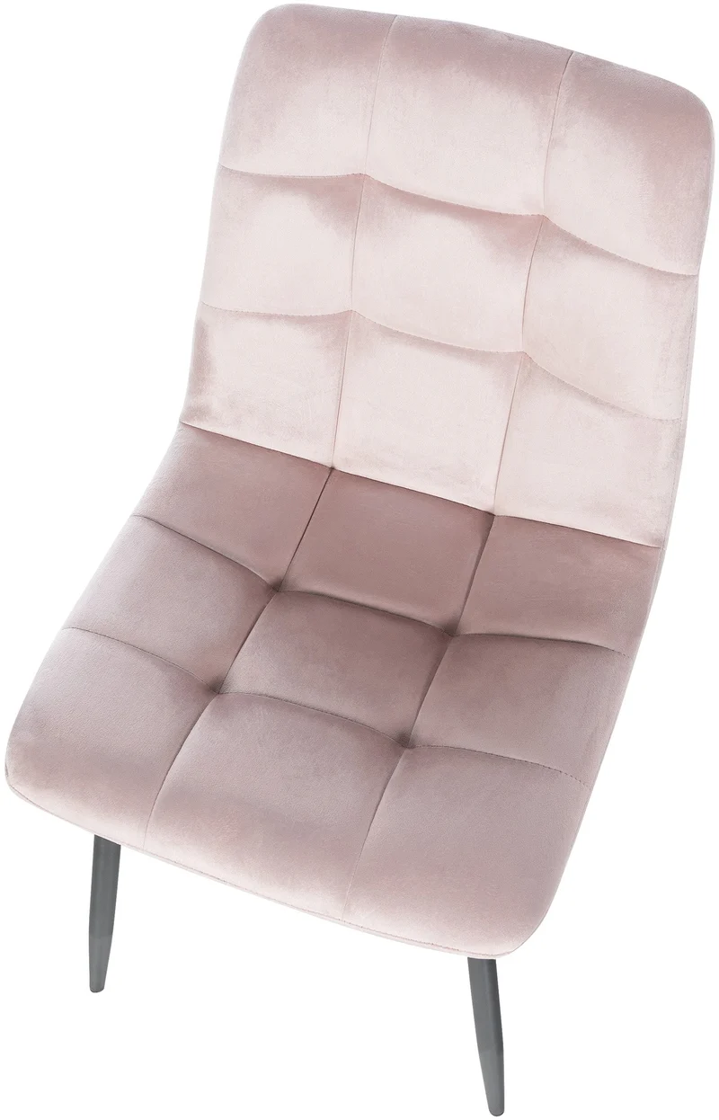 Chaise de salle à manger x1 coutures décoratives carrées en tissu velours rose et métal noir 10_0002132