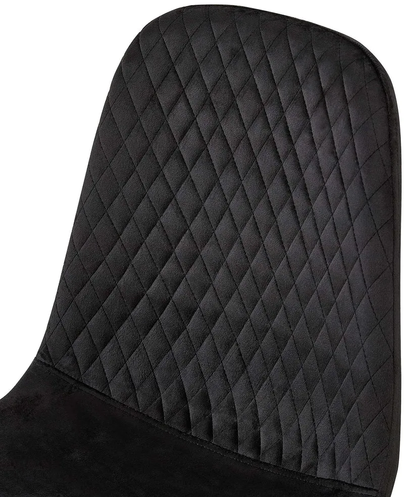 Chaise de salle à manger x1 coutures décoratives losanges assise en velours noir pieds métal noir mat 10_0002245