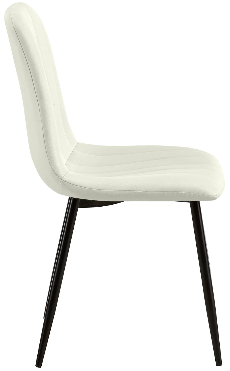 Chaise de salle à manger x1 coutures décoratives verticales assise en tissu crème pieds en métal noir 10_0002211