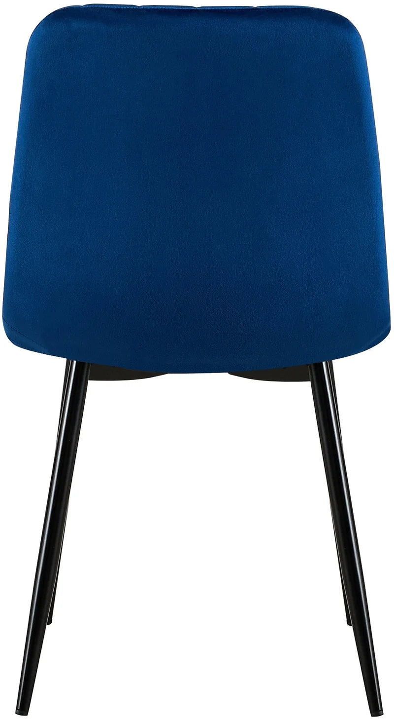Chaise de salle à manger x1 coutures décoratives verticales assise en tissu velours bleu pieds en métal noir 10_0002198