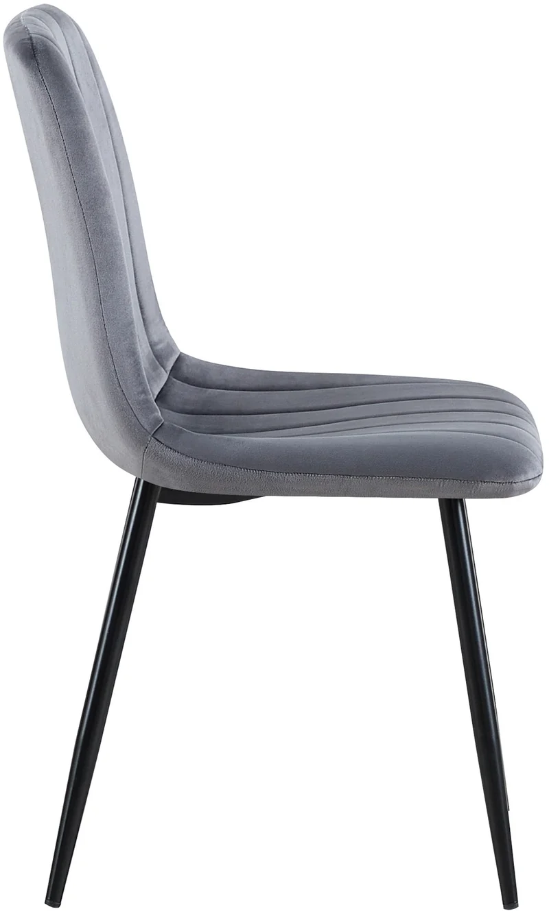 Chaise de salle à manger x1 coutures décoratives verticales assise en tissu velours gris foncé pieds en métal noir 10_0002206