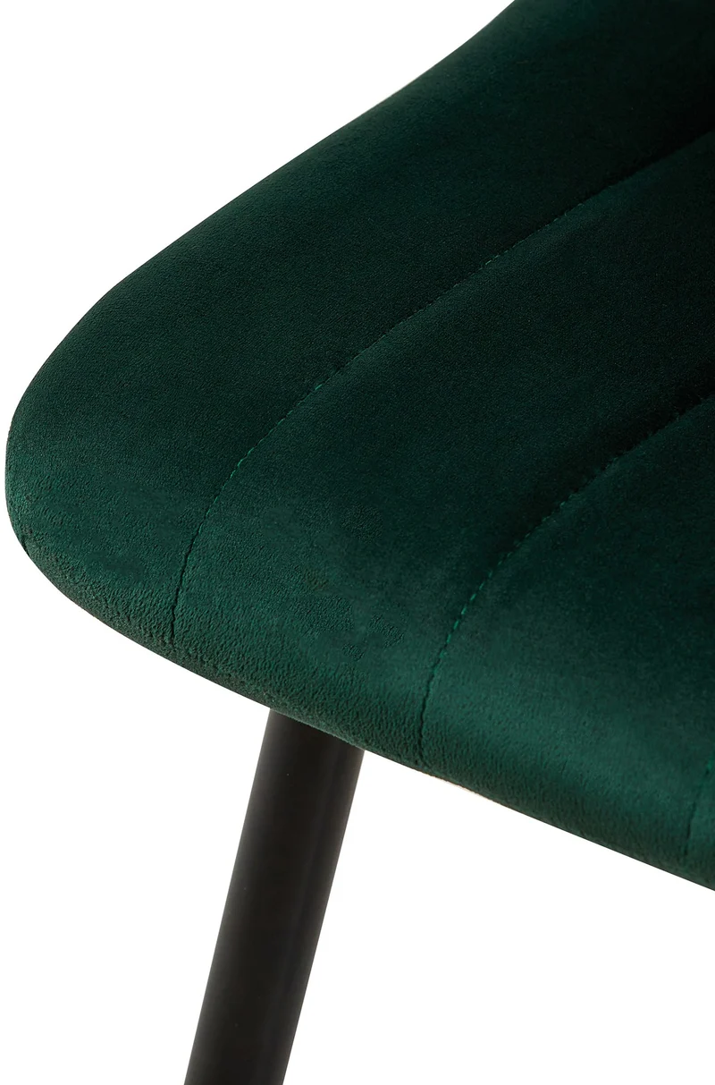 Chaise de salle à manger x1 coutures décoratives verticales assise en velours vert pieds en métal noir 10_0002200