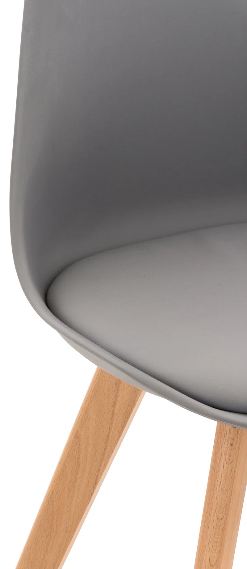 Chaise de salle à manger x1 design scandinave en plastique et PVC gris et pieds en bois clair 10_0002272