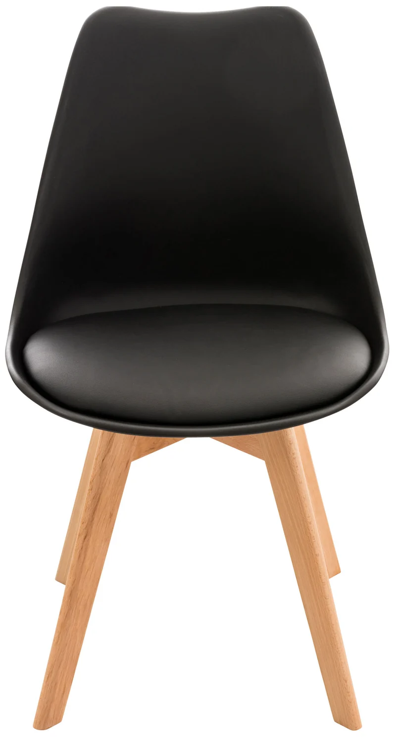 Chaise de salle à manger x1 design scandinave en plastique et PVC noir et pieds en bois clair 10_0002271