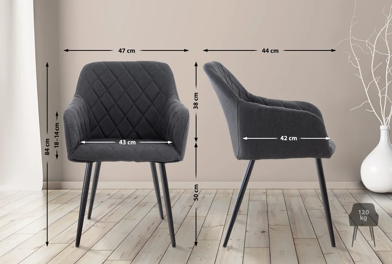 Chaise de salle à manger design retro coutures décoratives en losanges assise en tissu noir 10_0002112