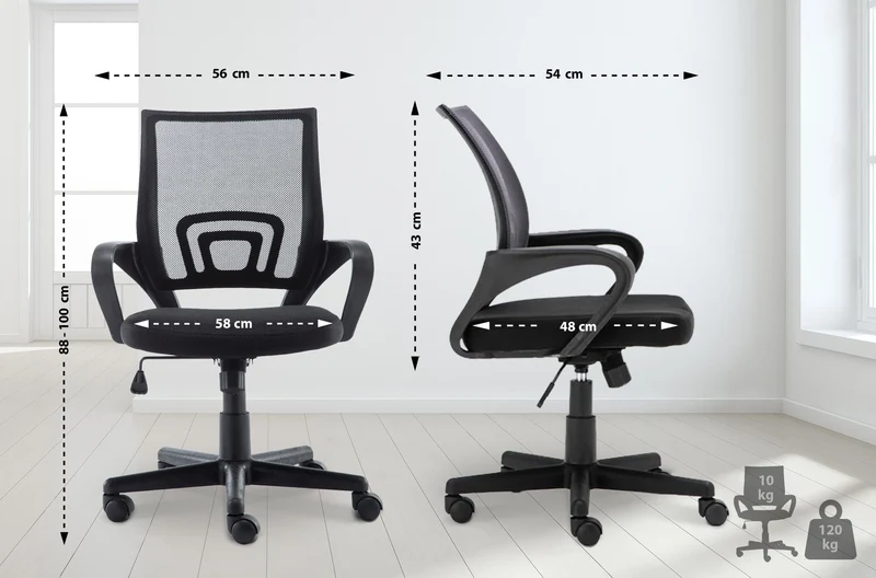 Fauteuil de bureau sur roulettes hauteur réglable en maille de filet de nylon noir 10_0002497