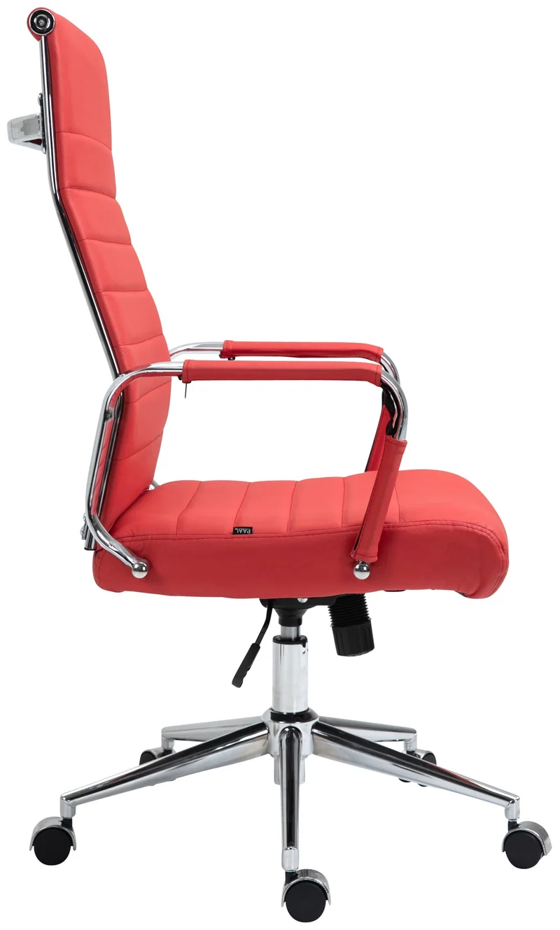 Fauteuil de bureau avec accoudoirs siège pivotant mécanisme à bascule en cuir véritable rouge 10_0002521