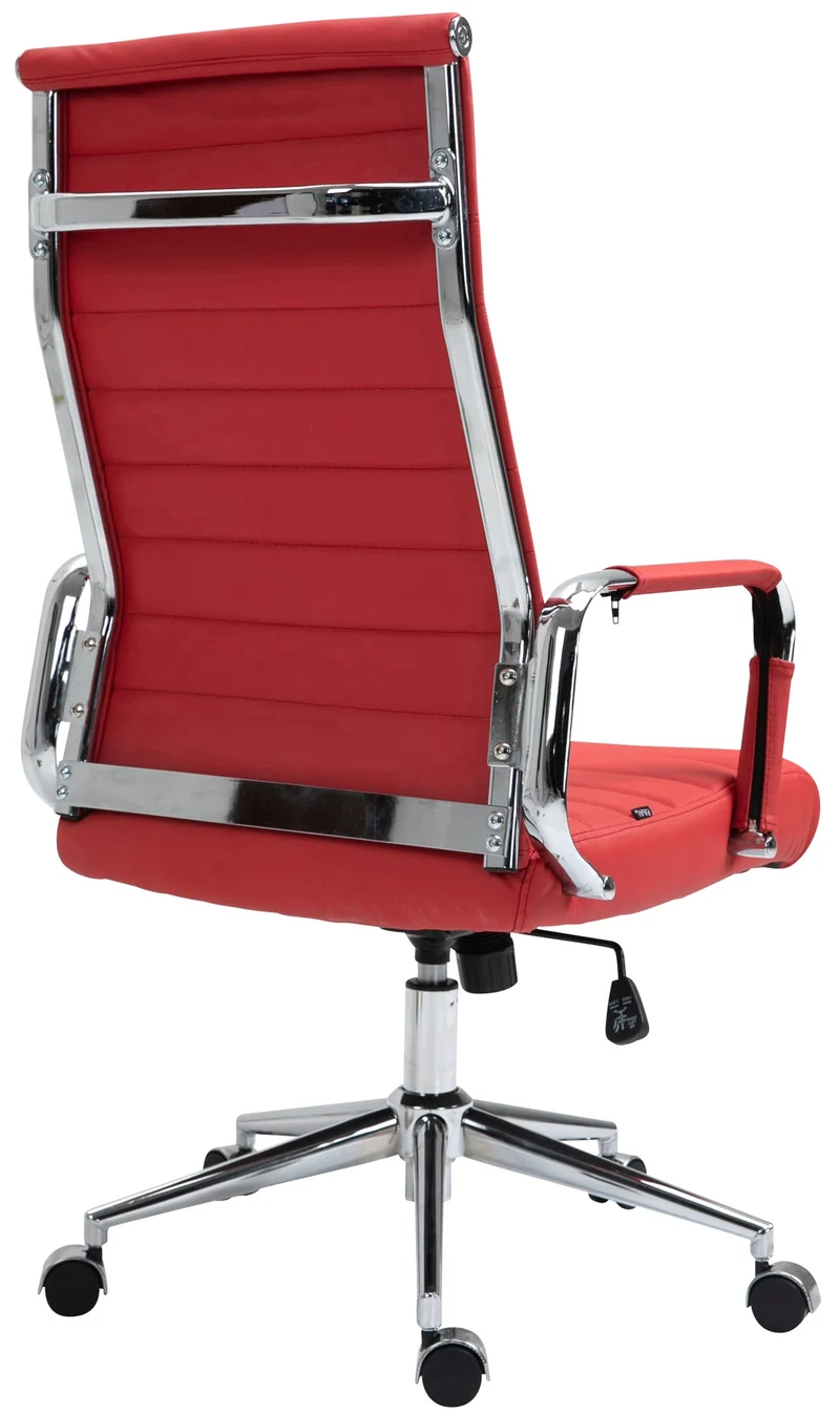 Fauteuil de bureau avec accoudoirs siège pivotant mécanisme à bascule en cuir véritable rouge 10_0002521
