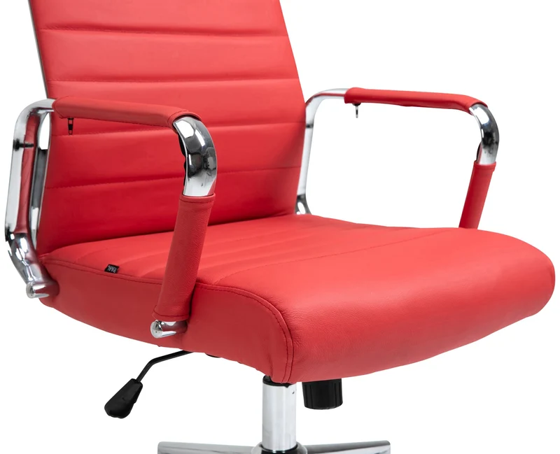 Fauteuil de bureau avec accoudoirs siège pivotant mécanisme à bascule en cuir véritable rouge 10_0002521