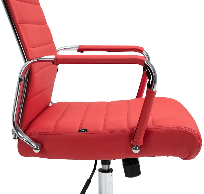 Fauteuil de bureau avec accoudoirs siège pivotant mécanisme à bascule en cuir véritable rouge 10_0002521