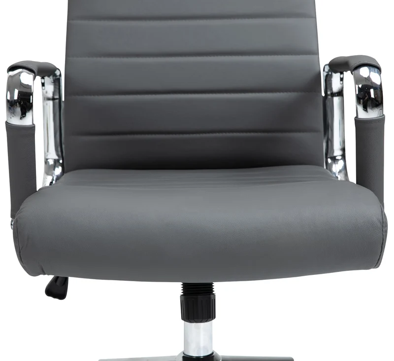 Fauteuil de bureau avec accoudoirs siège pivotant mécanisme à bascule en cuir véritable gris 10_0002520