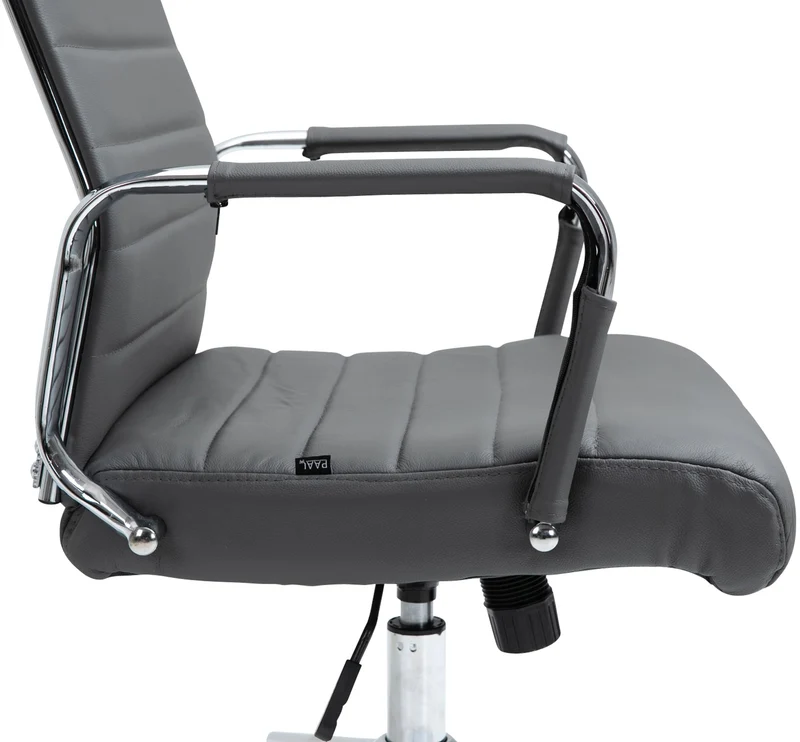 Fauteuil de bureau avec accoudoirs siège pivotant mécanisme à bascule en cuir véritable gris 10_0002520