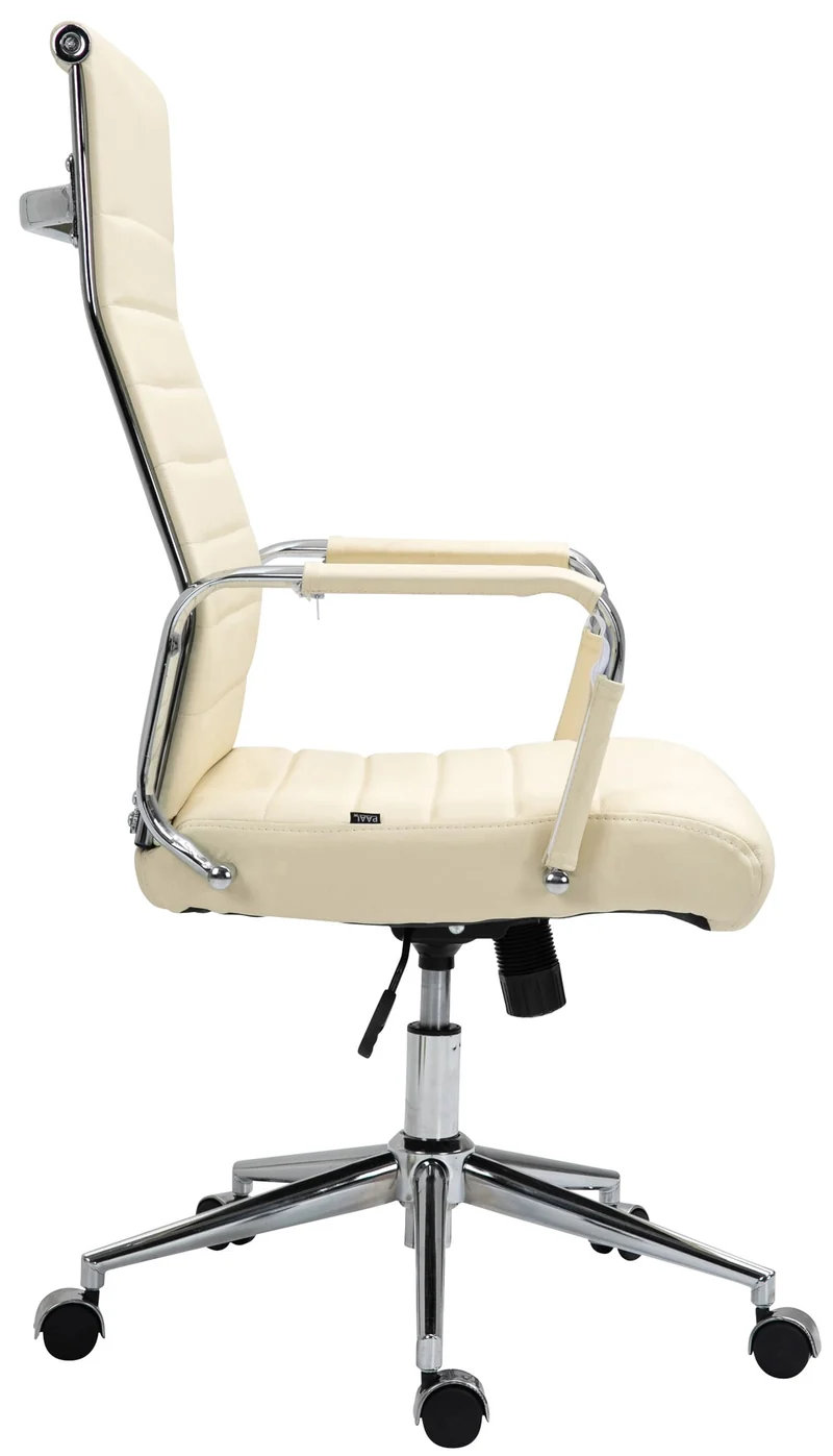 Fauteuil de bureau avec accoudoirs siège pivotant mécanisme à bascule en cuir véritable crème 10_0002517