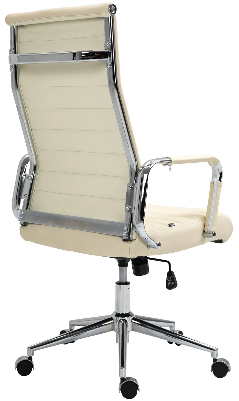 Fauteuil de bureau avec accoudoirs siège pivotant mécanisme à bascule en cuir véritable crème 10_0002517