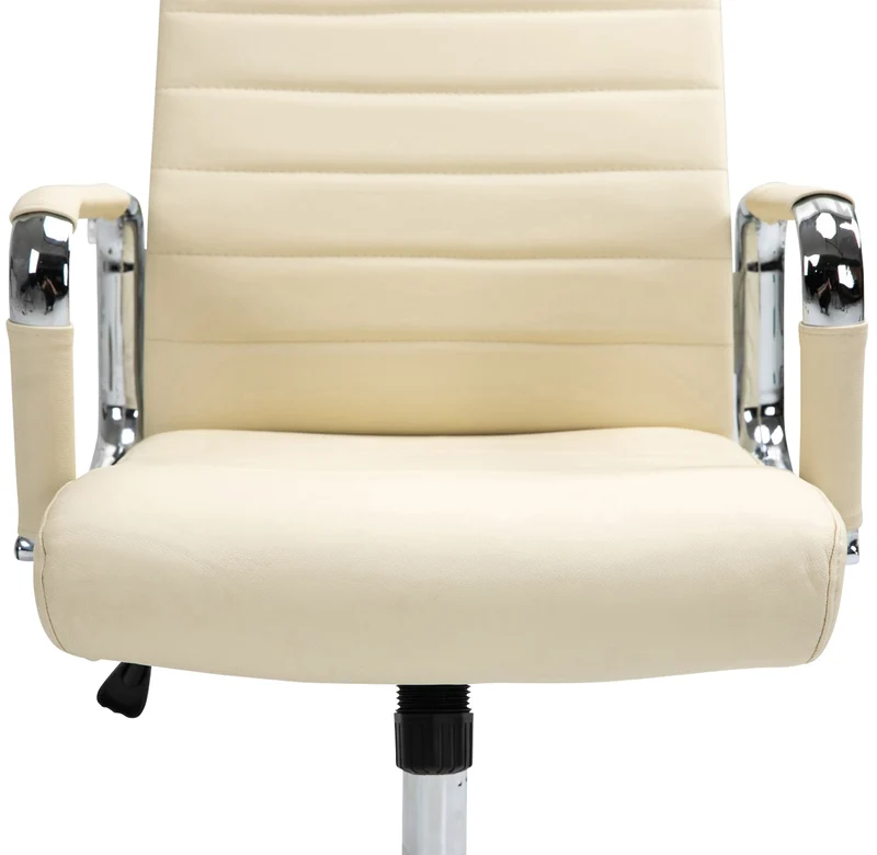 Fauteuil de bureau avec accoudoirs siège pivotant mécanisme à bascule en cuir véritable crème 10_0002517