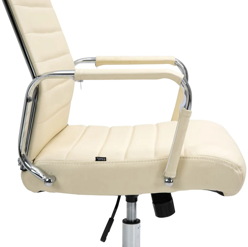 Fauteuil de bureau avec accoudoirs siège pivotant mécanisme à bascule en cuir véritable crème 10_0002517