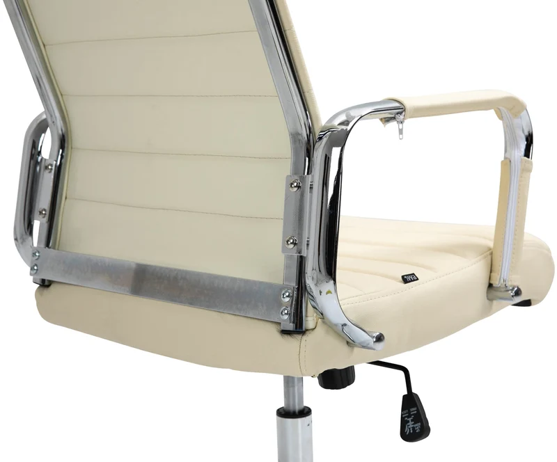 Fauteuil de bureau avec accoudoirs siège pivotant mécanisme à bascule en cuir véritable crème 10_0002517