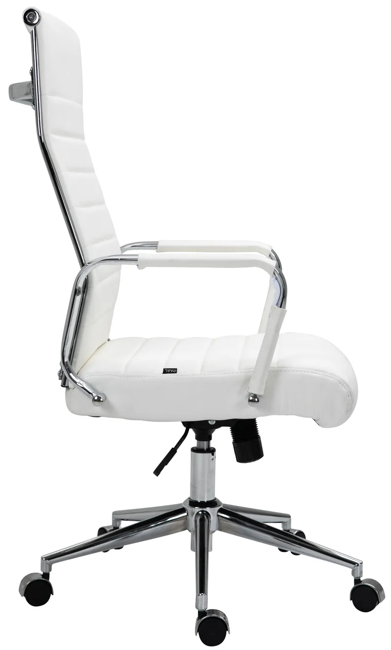 Fauteuil de bureau avec accoudoirs siège pivotant mécanisme à bascule en cuir véritable blanc 10_0002516