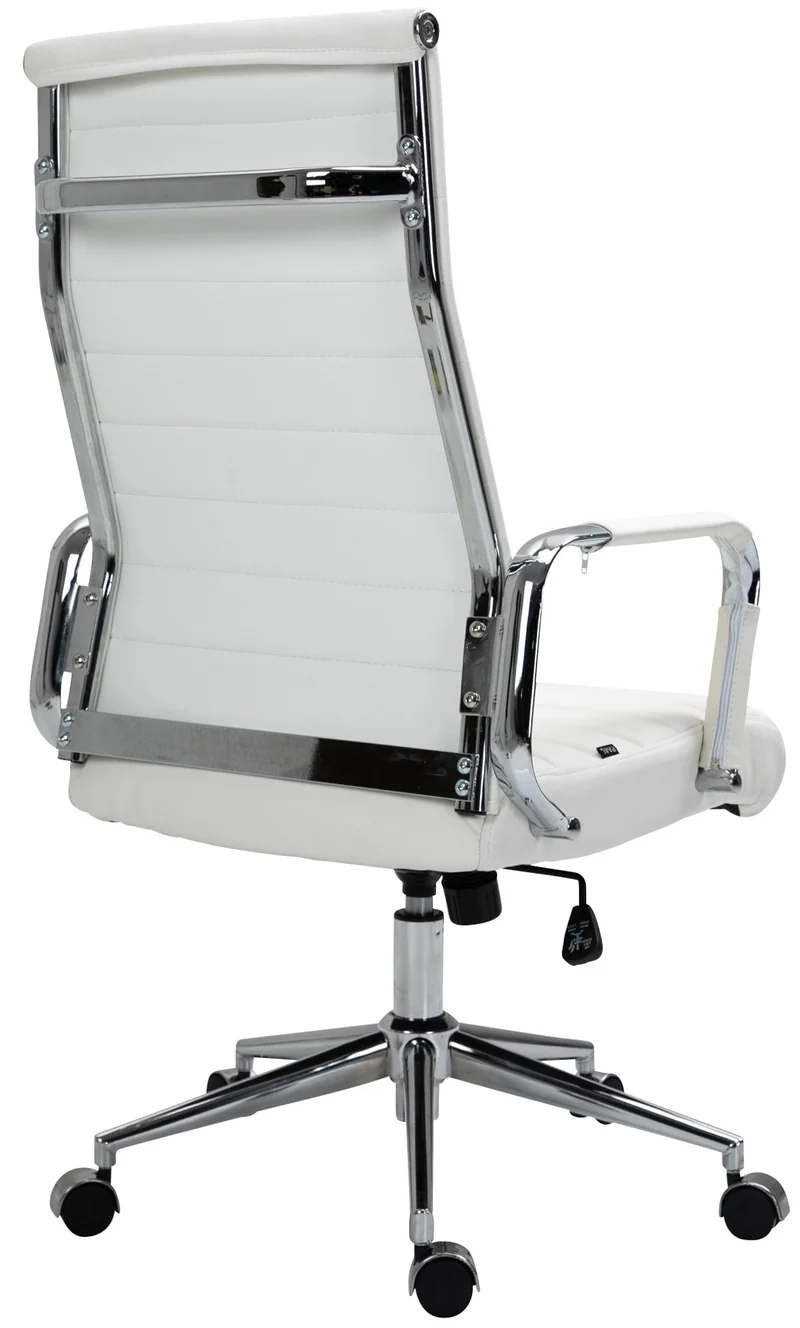 Fauteuil de bureau avec accoudoirs siège pivotant mécanisme à bascule en cuir véritable blanc 10_0002516