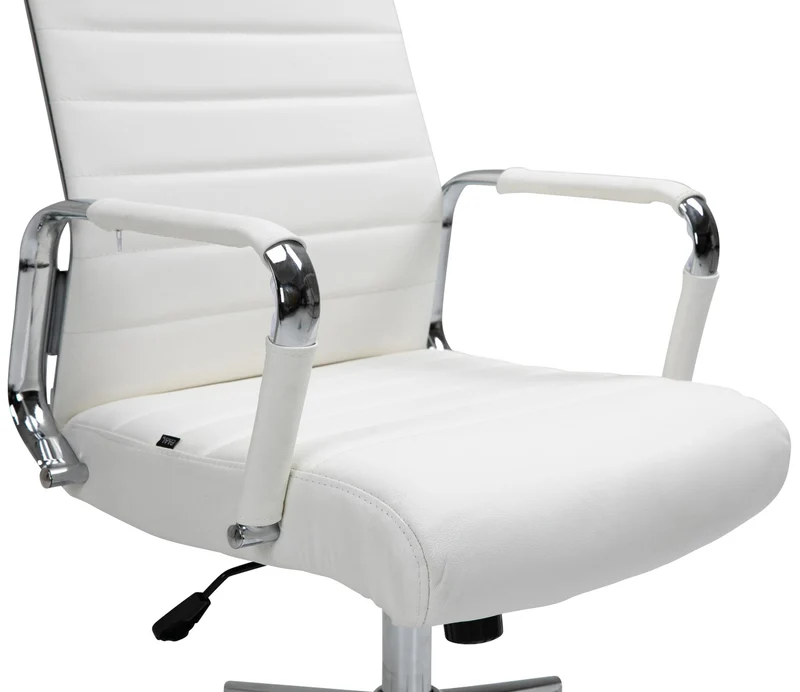 Fauteuil de bureau avec accoudoirs siège pivotant mécanisme à bascule en cuir véritable blanc 10_0002516
