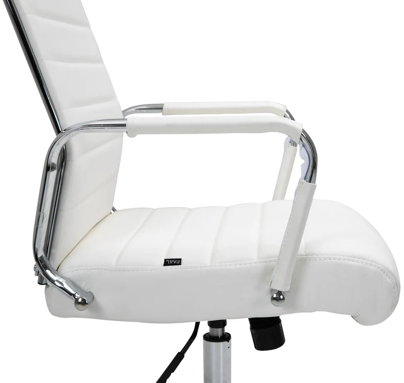 Fauteuil de bureau avec accoudoirs siège pivotant mécanisme à bascule en cuir véritable blanc 10_0002516
