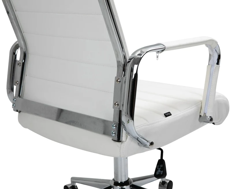 Fauteuil de bureau avec accoudoirs siège pivotant mécanisme à bascule en cuir véritable blanc 10_0002516