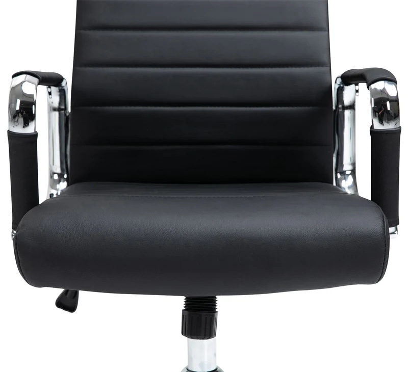 Fauteuil de bureau avec accoudoirs siège pivotant mécanisme à bascule en cuir véritable noir 10_0002515