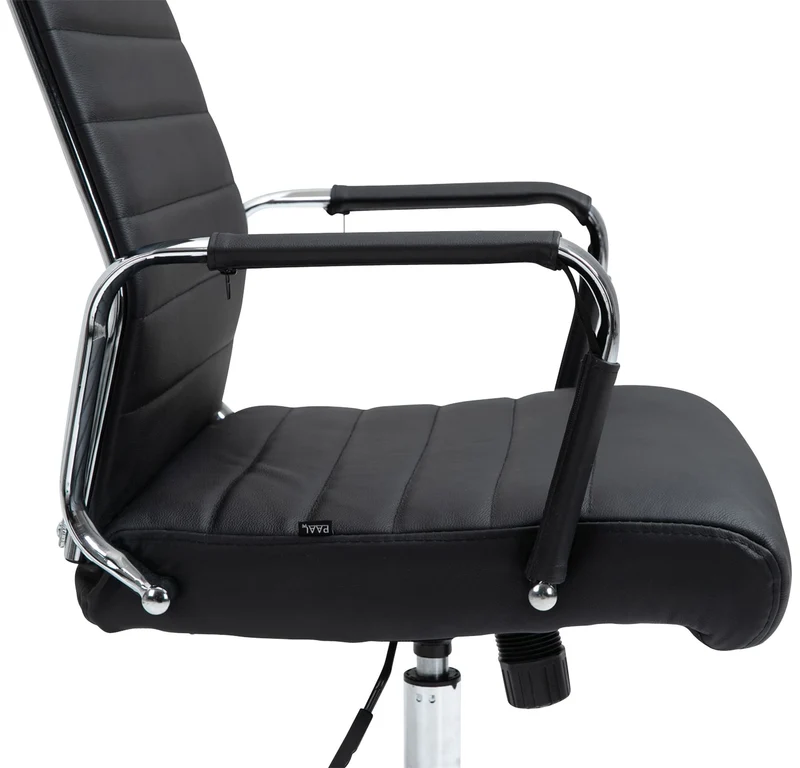 Fauteuil de bureau avec accoudoirs siège pivotant mécanisme à bascule en cuir véritable noir 10_0002515