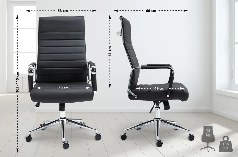 Fauteuil de bureau avec accoudoirs siège pivotant mécanisme à bascule en cuir véritable noir 10_0002515