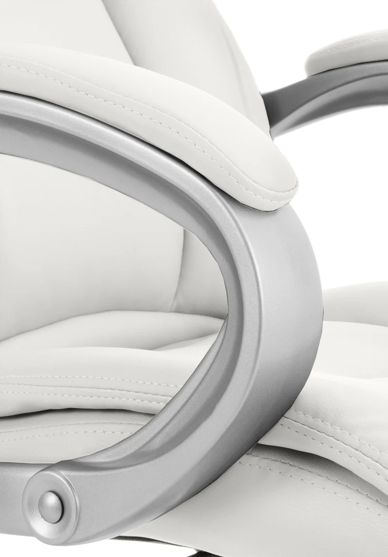 Fauteuil de bureau ergonomique est confortable en PVC blanc et métal chromé 10_0002378