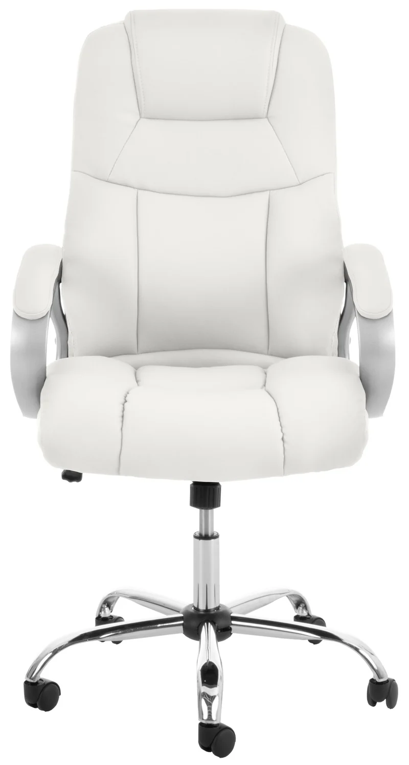 Fauteuil de bureau ergonomique est confortable en PVC blanc et métal chromé 10_0002378