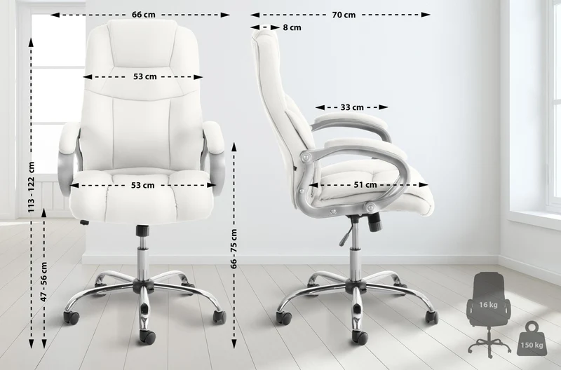 Fauteuil de bureau ergonomique est confortable en PVC blanc et métal chromé 10_0002378