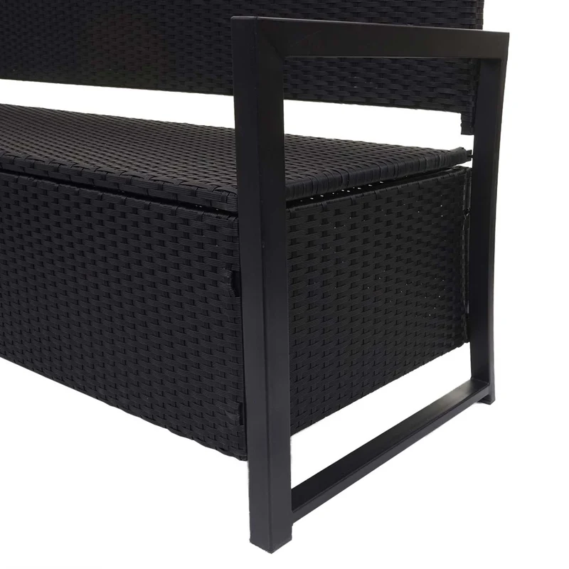 Banc banquette avec compartiment de rangement 3 places en polyrotin anthracite coussin noir 04_0005800